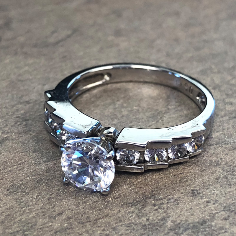 14K White Gold Modern Diamond Accent Engagement Ring
